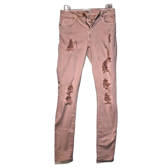 Refuge Pink Distressed Skinny Jeans Junior Size 2 - Picture 1 of 5